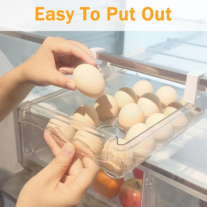 URALFA 2 Pack Fridge Drawer Organizer Egg Holder For Refrigerator Pull Out, Refrigerator Drawers for Fruit and Vegetable, Transparent Organization and Storage Box Fit for Fridge Shelf - Image 4